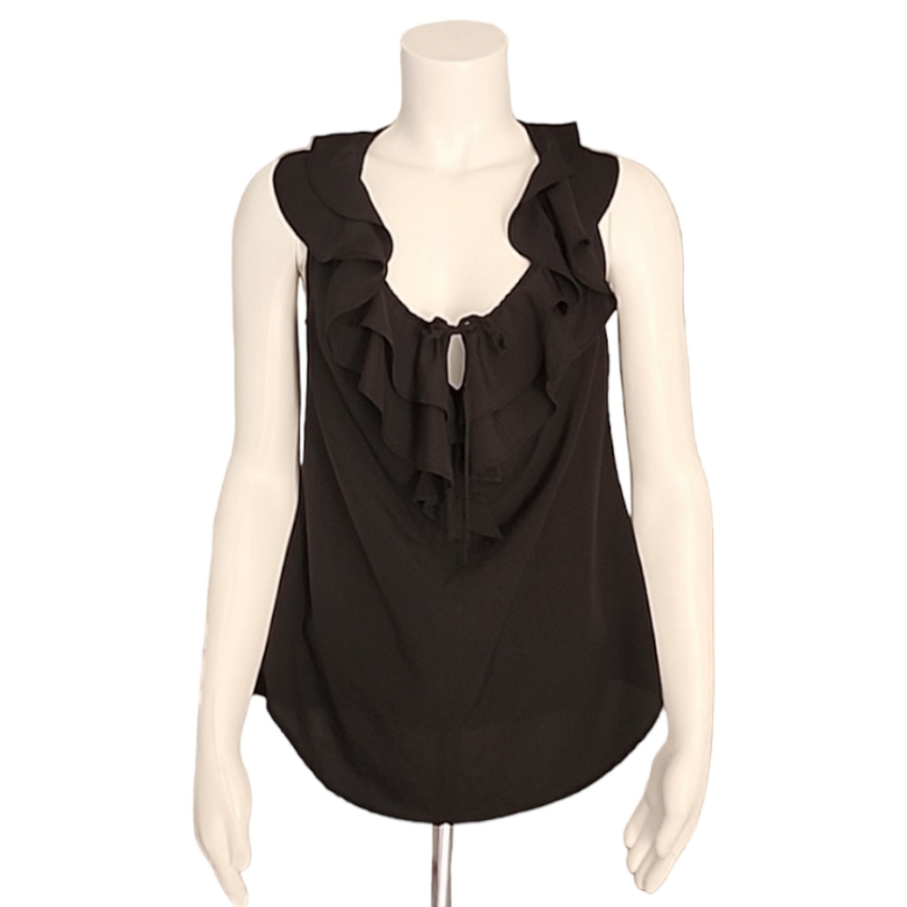 MOSSIMO Vintage 2010 Black Ruffled Tank Top S Satin Racerback Chiffon Blouse - Picture 2 of 14